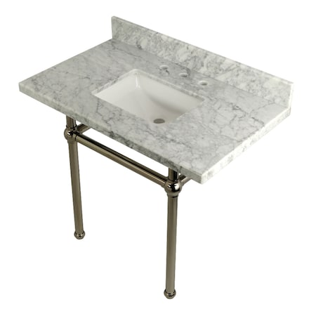 Kingston Brass 36" x 22" Carrara Marble Vanity Top with Brass Console Legs, Carrara Marble/Polished Nickel KVPB3630MBSQ6